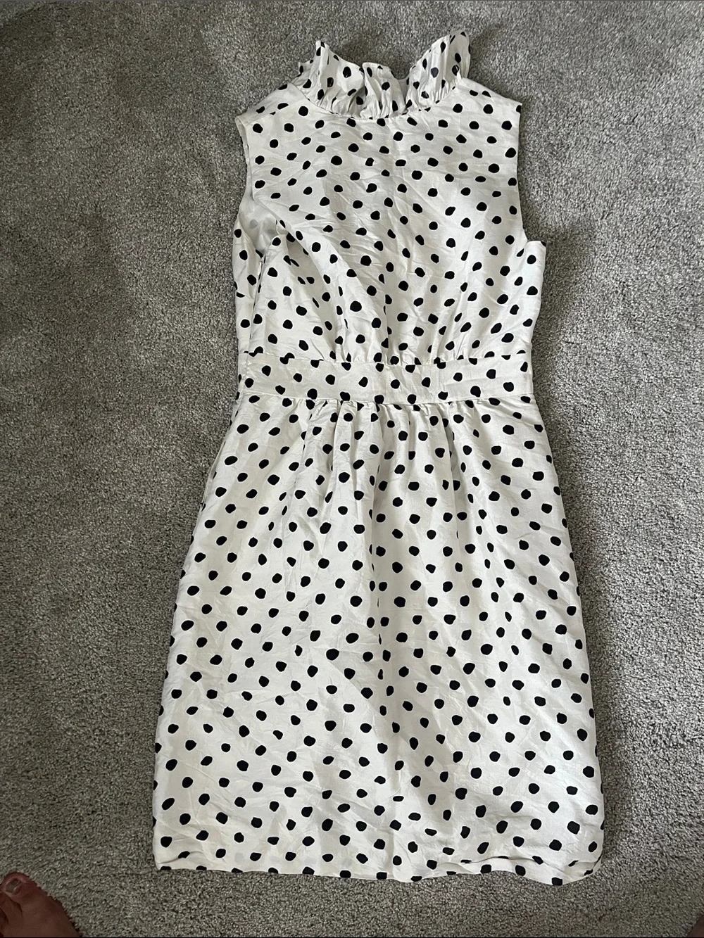 kate spade silk White and Black Polka Dot Ruffle Mini Dress 4